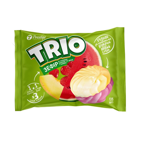 Zefyrai Trio 50g melionų ir žemuogių skonio