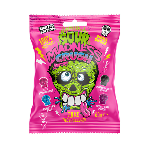 Karamelė Sour Madness 60g labai rūgšti, kaukolių formų